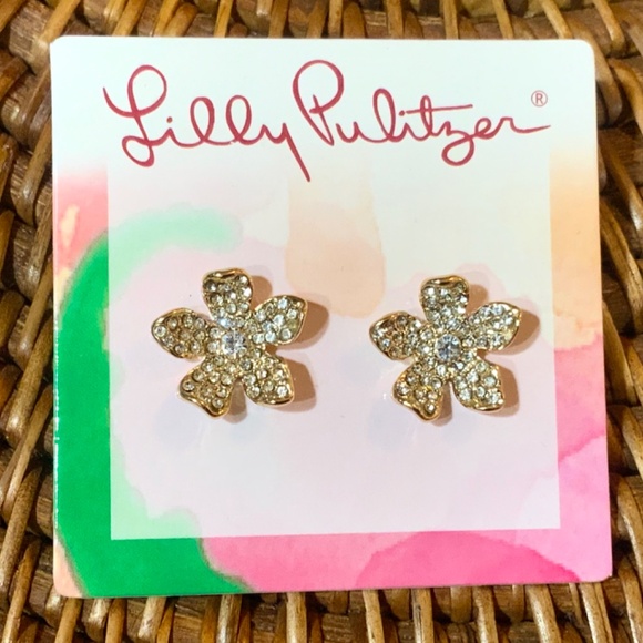 Lilly Pulitzer EARRINGS “Beach Club Blooms” CRYSTAL/ GOLD FLOWER 🩷 PIERCED POST - Picture 4 of 6